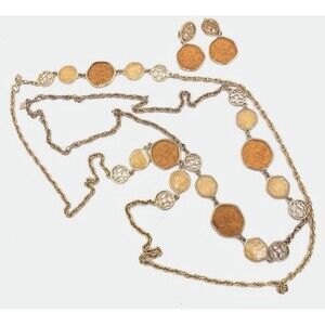 Vintage Sarah Coventry Gold Tone Taste of Honey 2 Necklaces & Earring Set